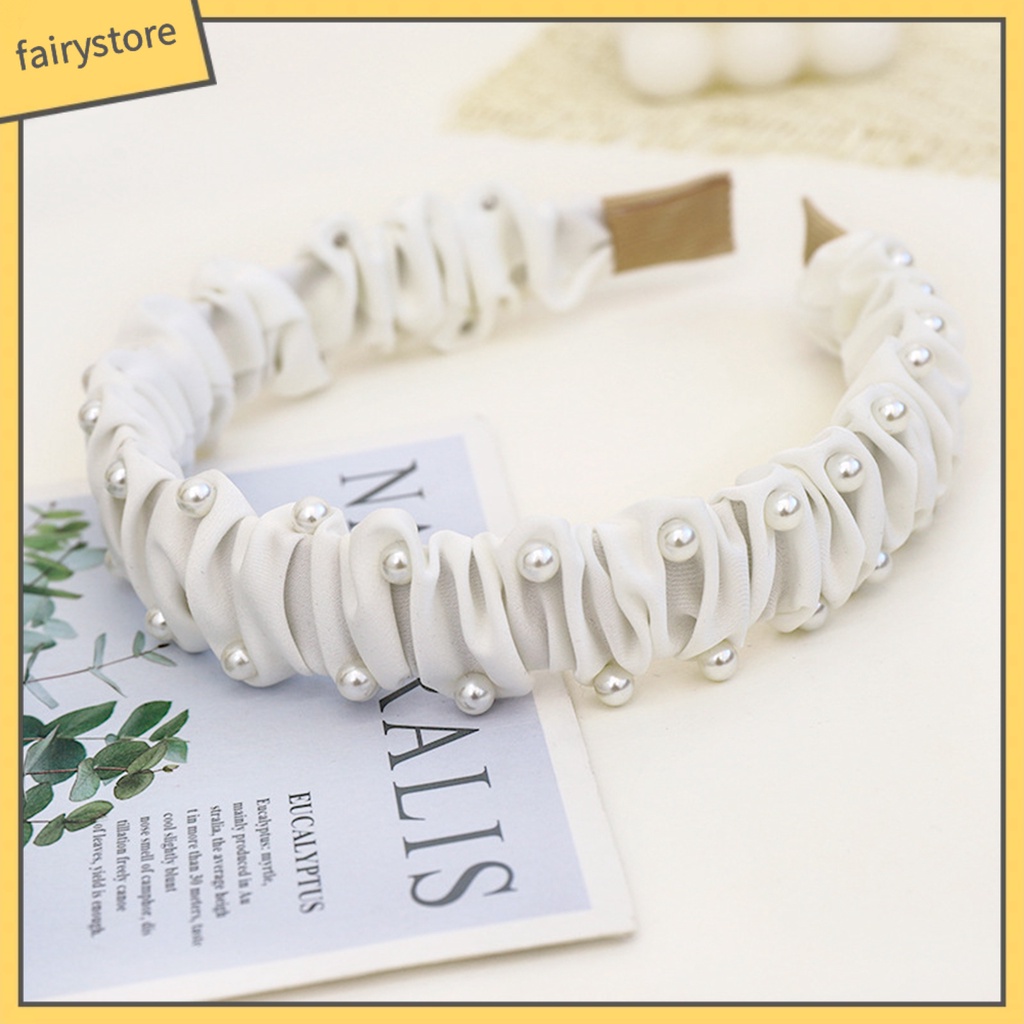 Băng Đô Bản Rộng Đính Ngọc Trai Nhân Tạo Chống Trượt Cho Nữ