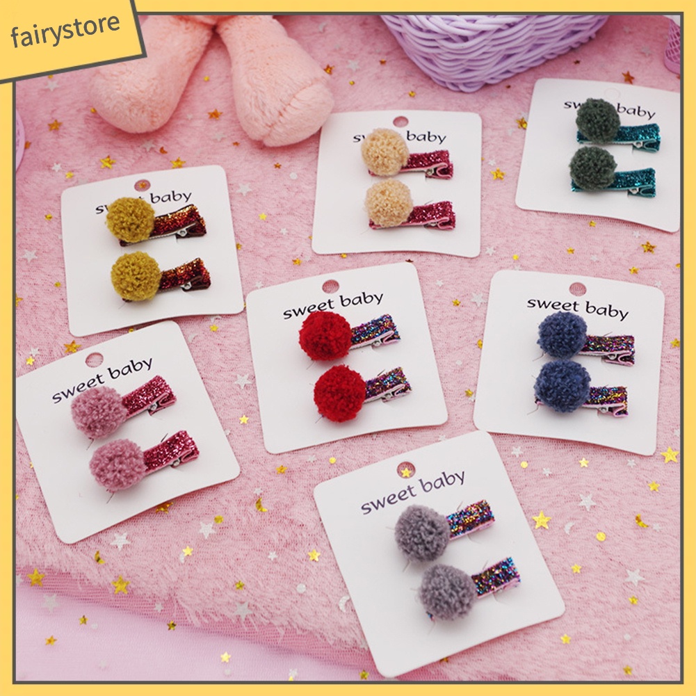 Set 2 Kẹp Tóc Mini Đính Bóng Lông Xinh Xắn Cho Bé Gái