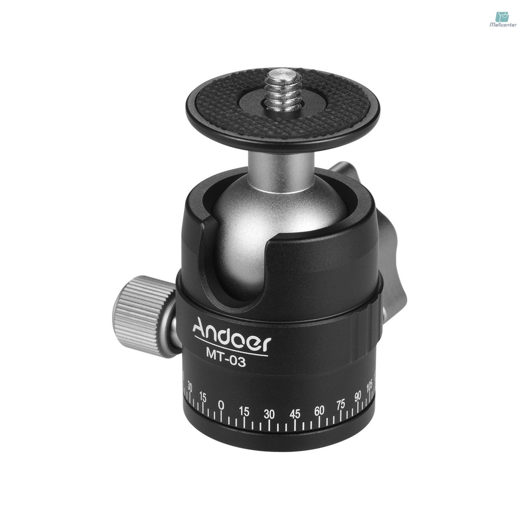 Andoer MT-03 Mini Ball Head DSLR ILDC Camera Tripod Monopd Mount Quick Release Aluminum Alloy Ballhead with U-Shaped Notch Max. Load Capacity 5KG / 11LB Photographing Accessories