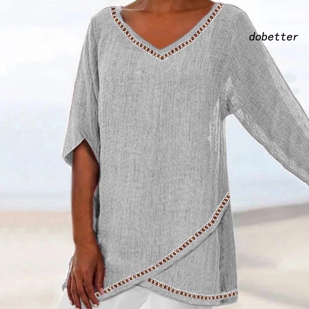 [DO] Áo Sơ Mi Dáng Rộng Cổ Chữ V Viền Ren Không Đều Màu Sắc Tinh Khiết Dành Cho Nữ