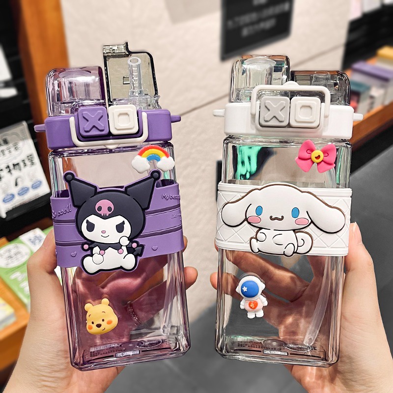 Bình Nước 520ml Sanrio Kèm Ống Hút Họa Tiết Hoạt Hình Dễ Thương