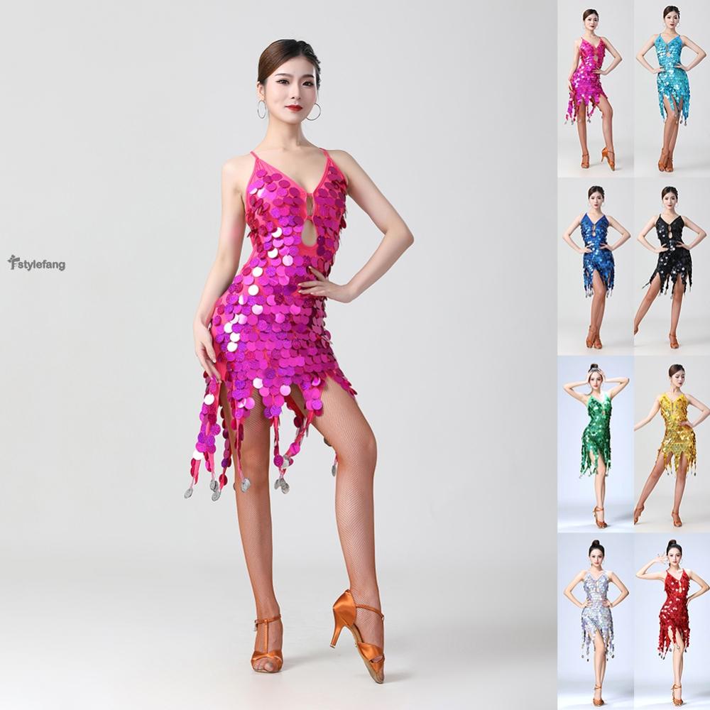 Đầm Khiêu Vũ Nhảy Latin Đính Kim Sa Lấp Lánh Cho Nữ