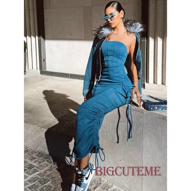 Đầm Ôm Không Dây Có Túi Thời Trang Mùa Hè Cho Nữ