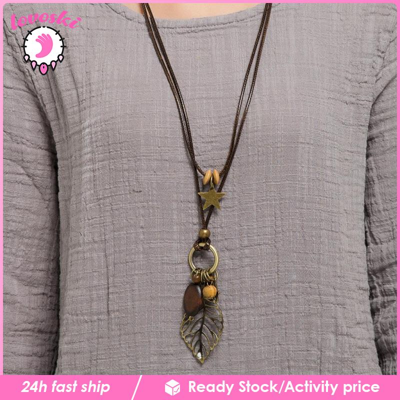 Vòng cổ Da PU Phối Mặt Hình Chiếc Lá Thời Trang Cho Nữ