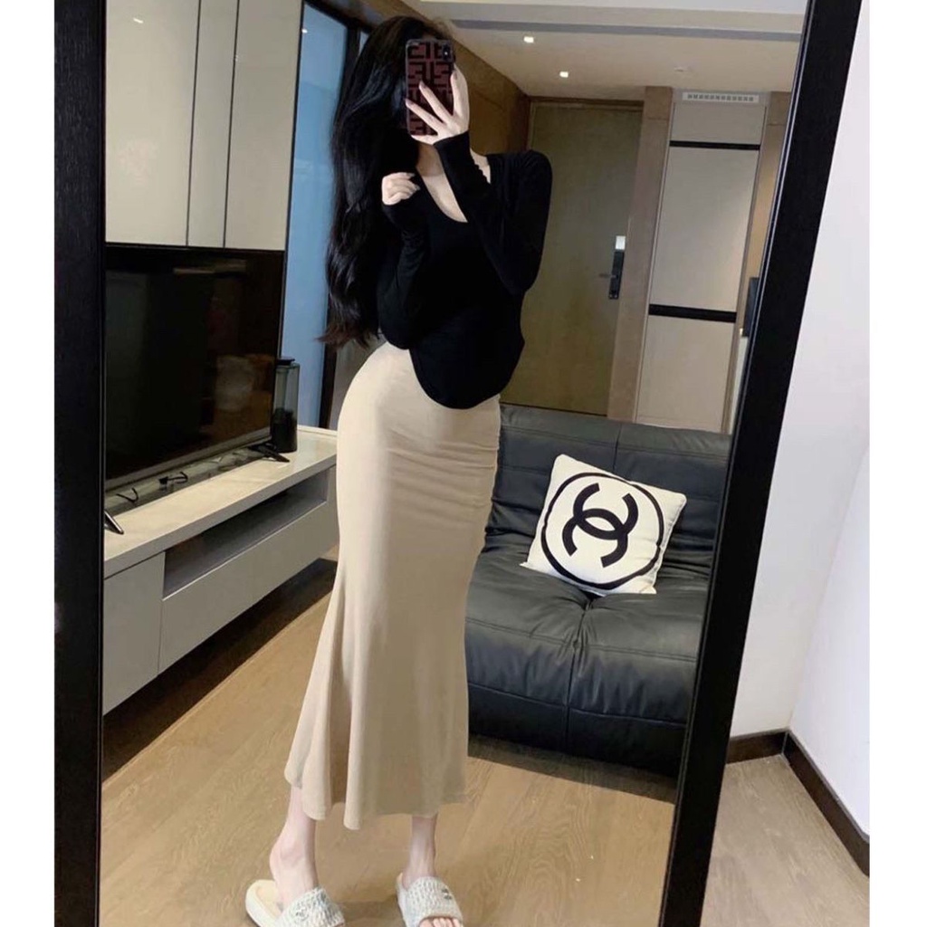 Set Áo Thun Dài Tay + Chân Váy Đuôi Cá Thời Trang Nữ
