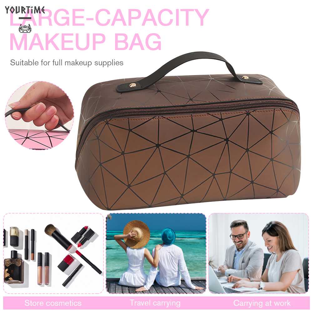 Túi Đựng Mỹ Phẩm Da PU Mềm Họa Tiết Lưới Hình Thoi Dung Tích Lớn Thích Hợp Làm Quà Tặng