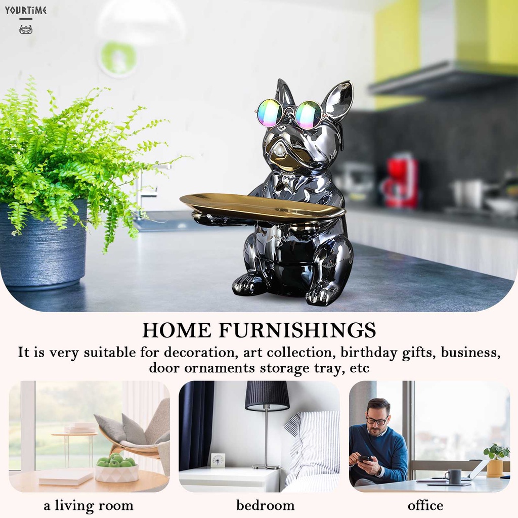 Tượng Chú Chó Bằng Gốm Mạ Điện Để Bàn Trang Trí Nội Thất