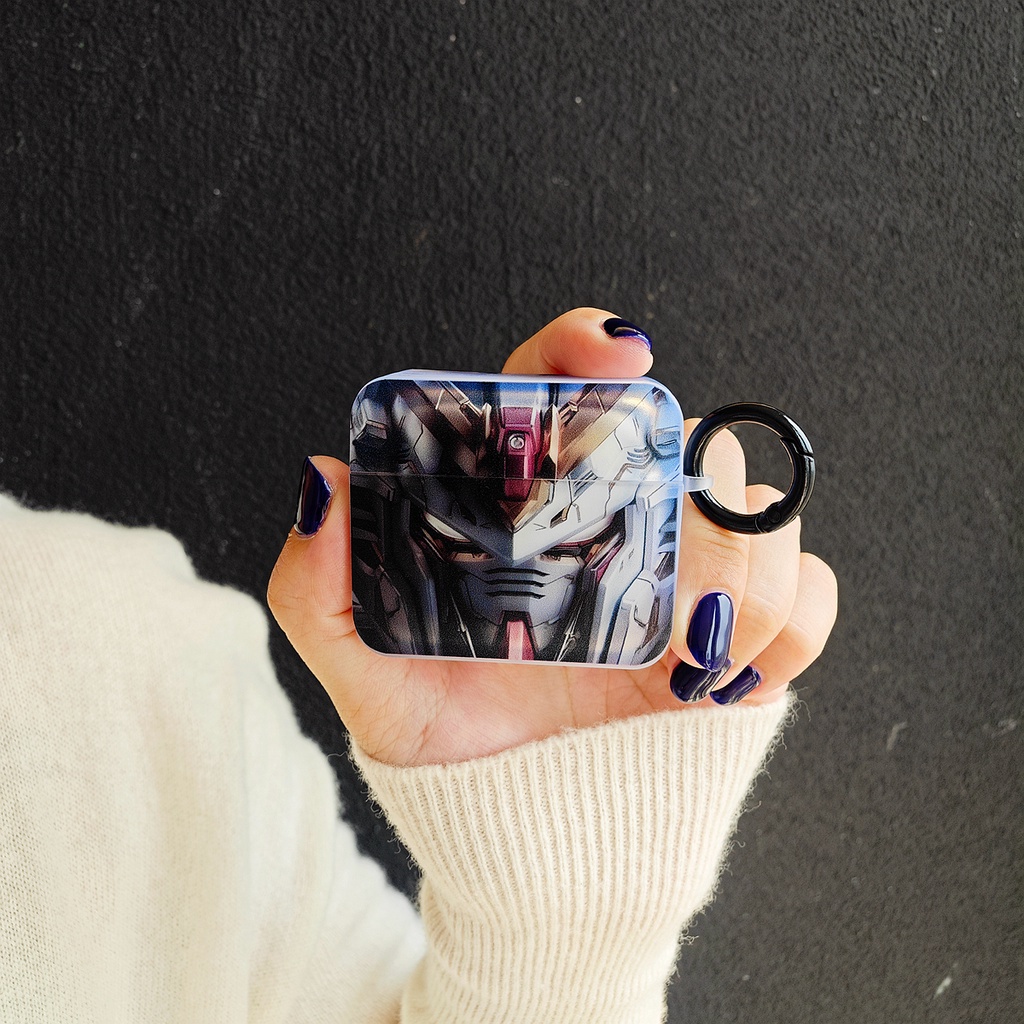 Vỏ Bảo Vệ Hộp Sạc Tai Nghe Bluetooth AirPods 1 2 gen3 pro2 2022 Bằng Silicon Hình Vuông Trong Suốt Họa Tiết Mecha Dễ Thương Kèm Móc Treo Tiện Dụng