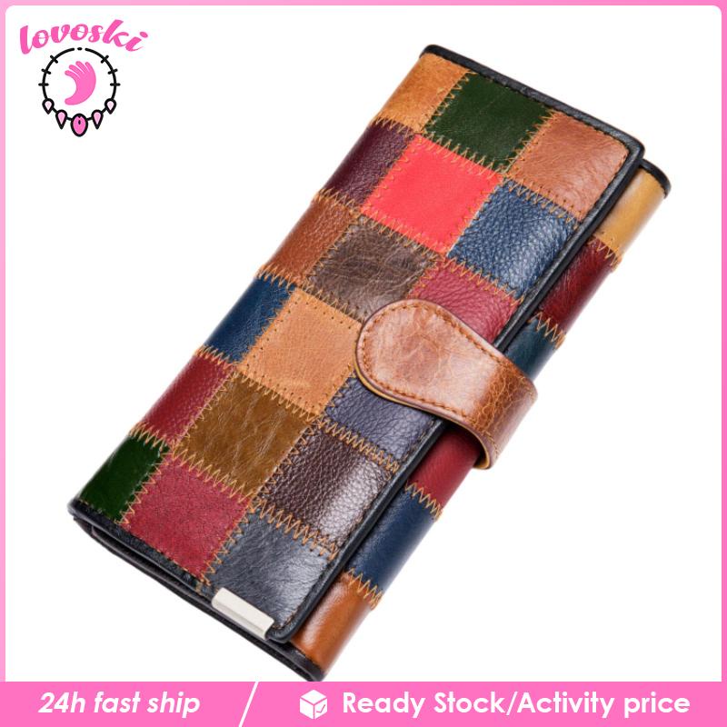 [Lovoski] Ví Da Cầm Tay Dáng Dài Cỡ Lớn Phối Màu Thời Trang Cho Nữ