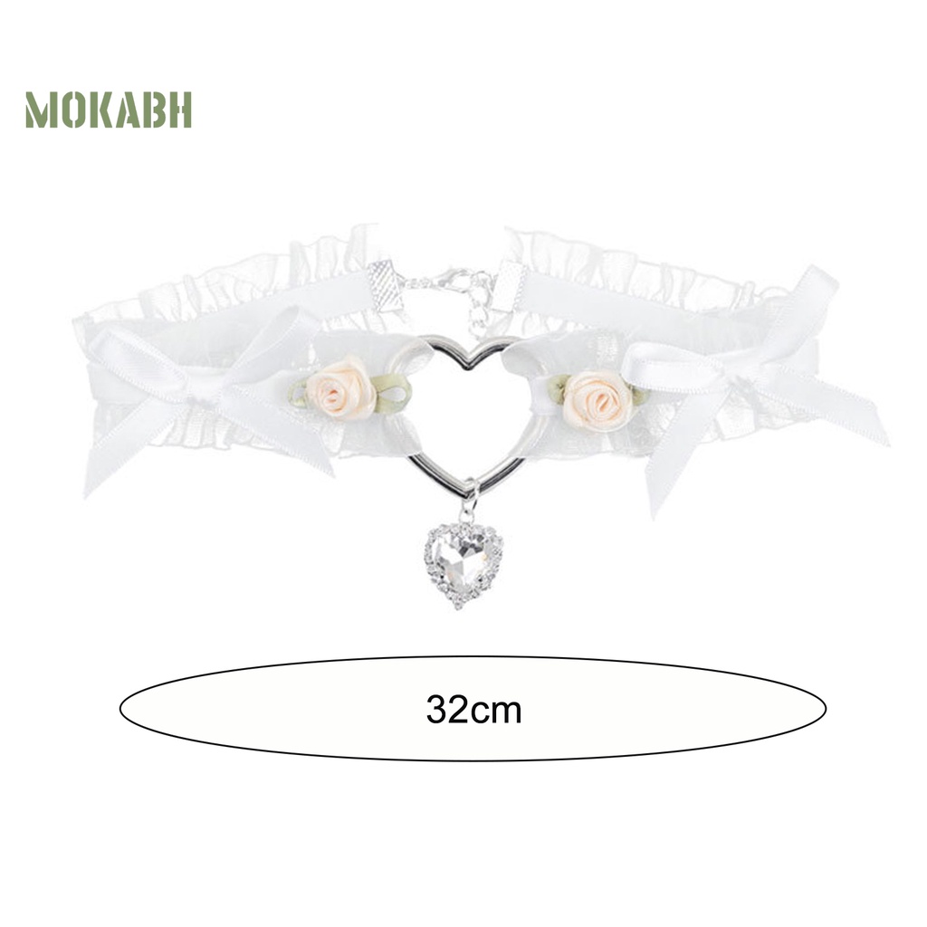 [Mokabh] Vòng Cổ Choker Ren Mặt Hình Trái Tim Nhỏ Thắt Nơ Đính Đá Thanh Lịch Quyến Rũ Dành Cho Nữ