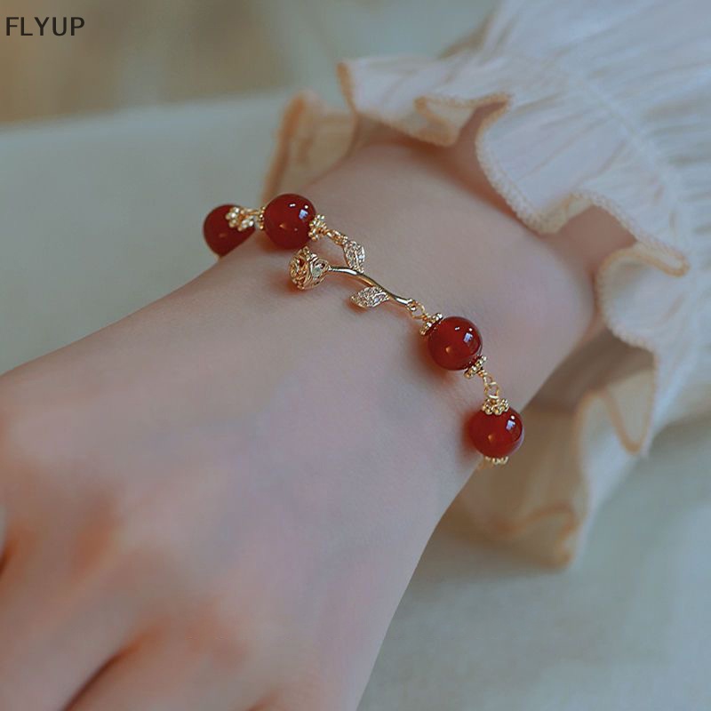 Vòng Tay Chuỗi Hạt Đá Mã Não Tự Nhiên Màu Vàng Hồng Tùy Chỉnh Thời Trang Cho Nữ