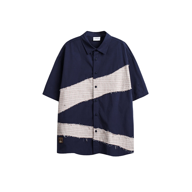 Nanjun Áo Sơ Mi Ghép Nối Ngắn Tay Phong Cách Nhật Bản Dễ Phối Đồ Mùa Hè Cho Cặp Đôi