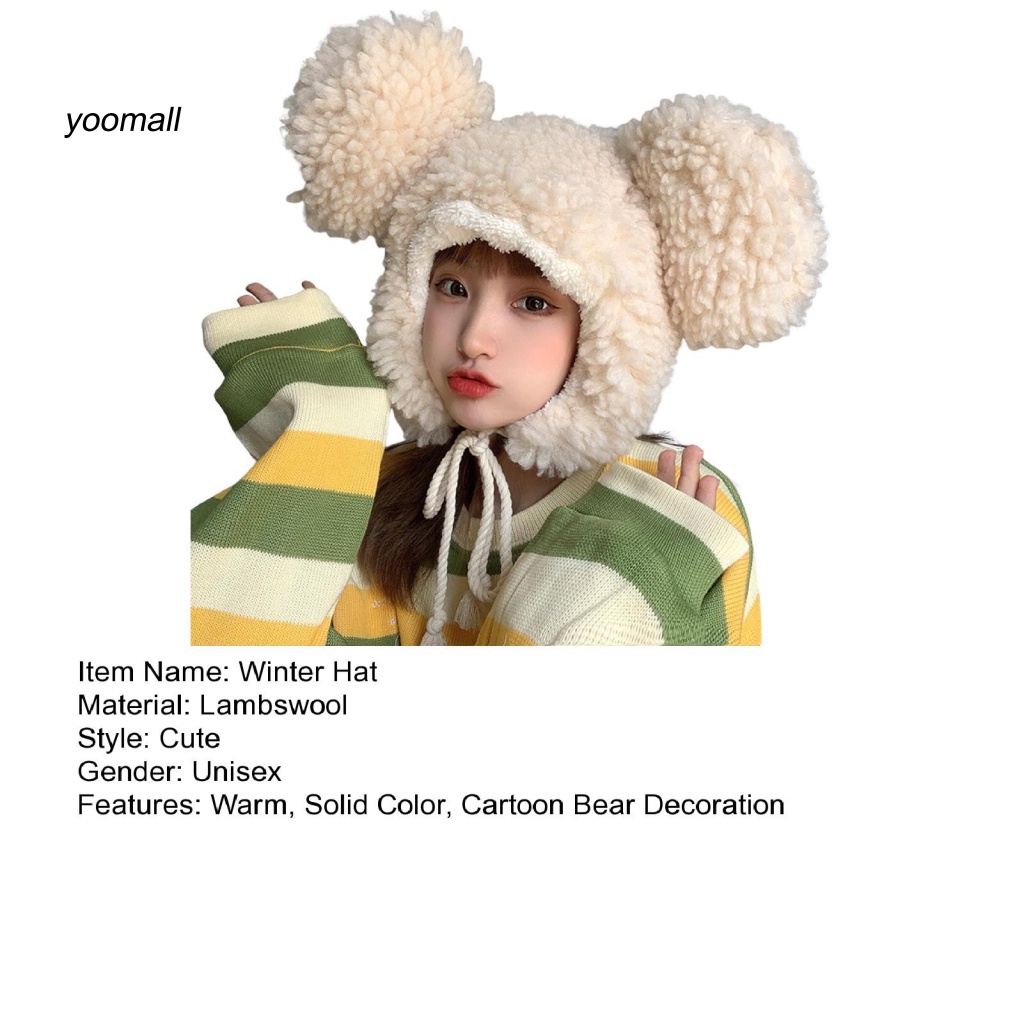 Mũ Beanie Tai Gấu Dày Dặn Màu Trơn Chống Gió Thời Trang Mùa Đông Cho Nam Và Nữ