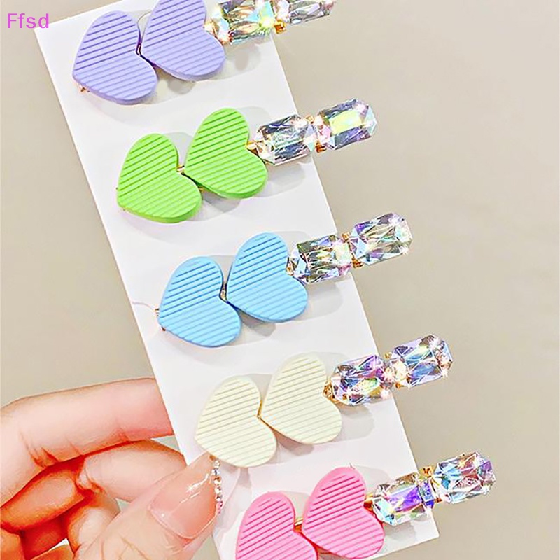 Kẹp Tóc Đính Đá Trái Tim Nhiều Màu Sắc Dễ Thương Phong Cách Hàn Quốc Cho Bé Gái