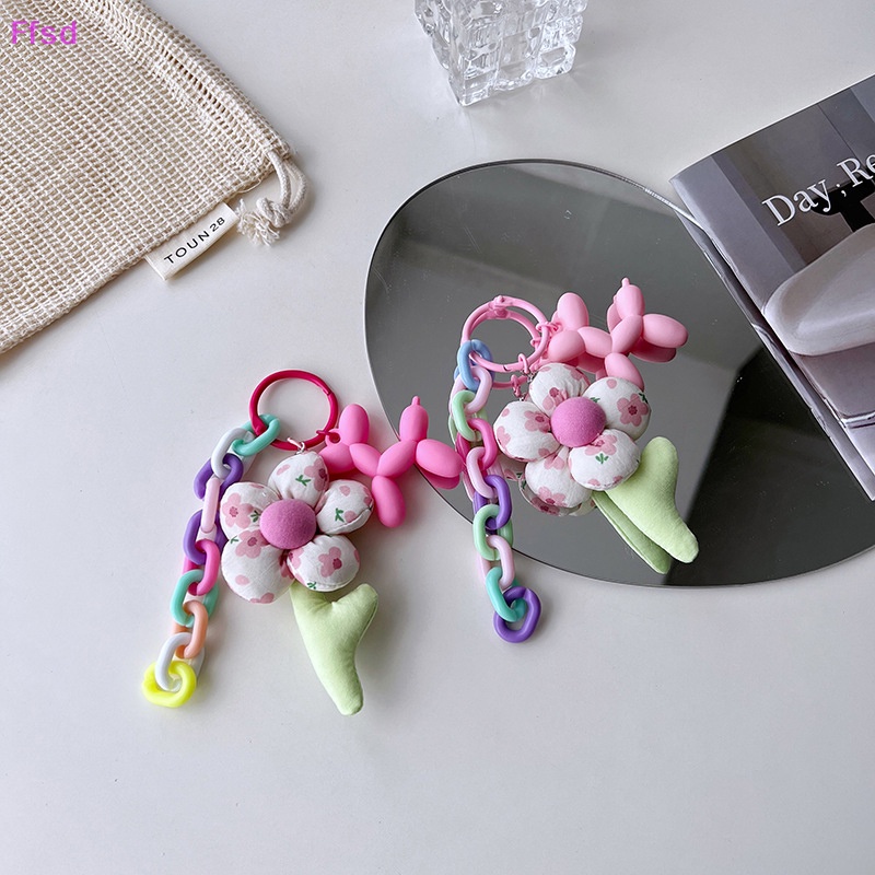 {Ffsd} Móc Khóa Xe Hơi / Túi Xách Cặp Đôi Hình Cô Gái Và Bông Hoa Bằng Vải Nhiều Màu Dễ Thương Làm Quà Tặ