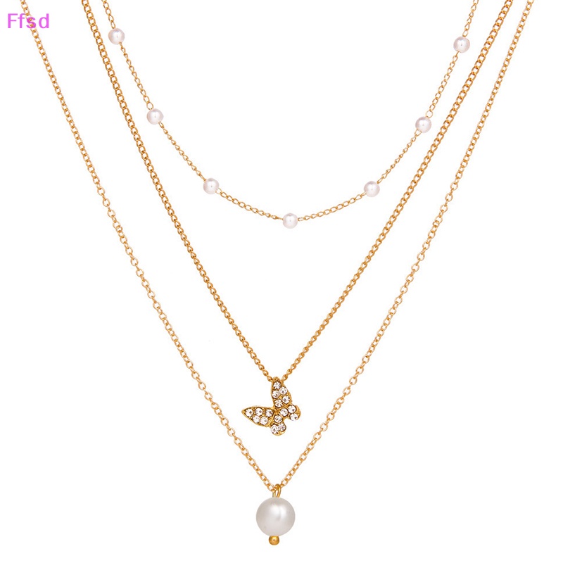 {Ffsd} Vòng Cổ Choker Nhiều Lớp Mặt Hình Bướm Và Ngọc Trai Trang Sức Thanh Lịch Cho Nữ * Hàng Bán Chạy