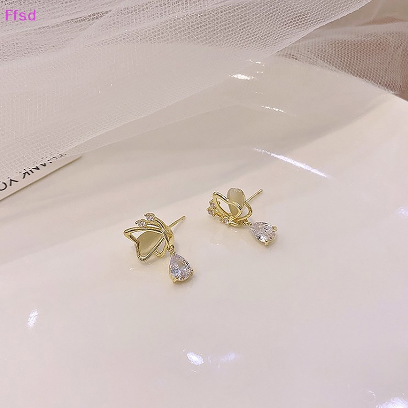 {Ffsd} Khuyên Tai Đính Đá Zircon Hình Giọt Nước Và Bướm Thiết Kế Sáng Tạo Lãng Mạn Thời Trang Làm Quà Tặng Ngày Của Nữ