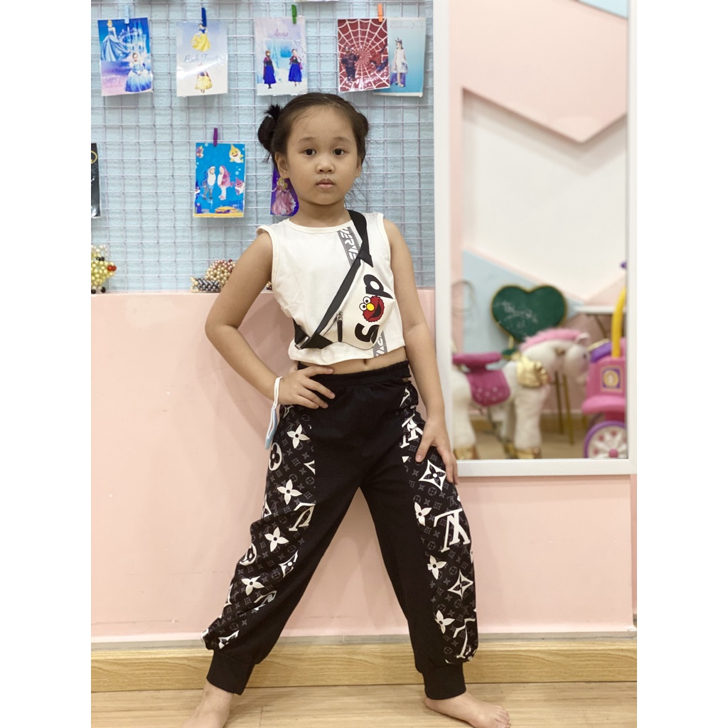 Set áo croptop quần alibaba cho bé gái 15 đến 45kg thun cotton chính phẩm Jenniekids J571