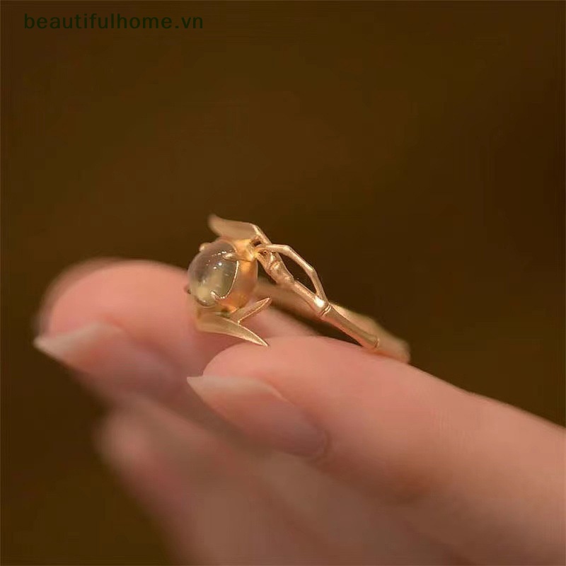 [beautifulhome] Nhẫn Opal Trong Suốt Thiết Kế Hình Lá Tre Độc Đáo Thời Trang Vintage Có Thể Điều Chỉnh Cho Nữ [beauty]