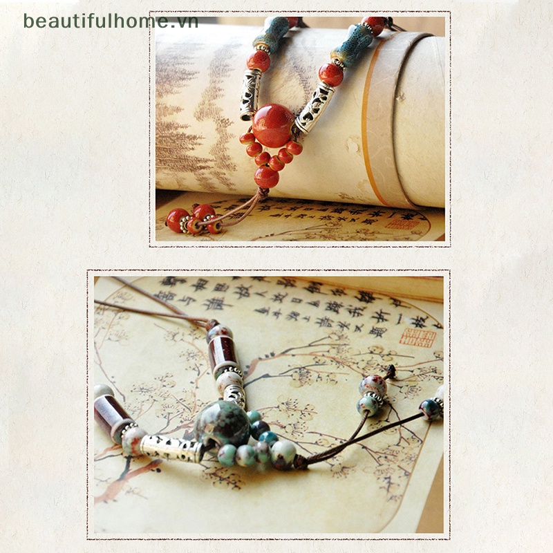 [beautifulhome] Dây Chuyền Dáng Dài Đính Hạt Gốm Sứ Handmade Truyền Thống Thời Trang Retro Trang Sức Thanh Lịch [beauty]