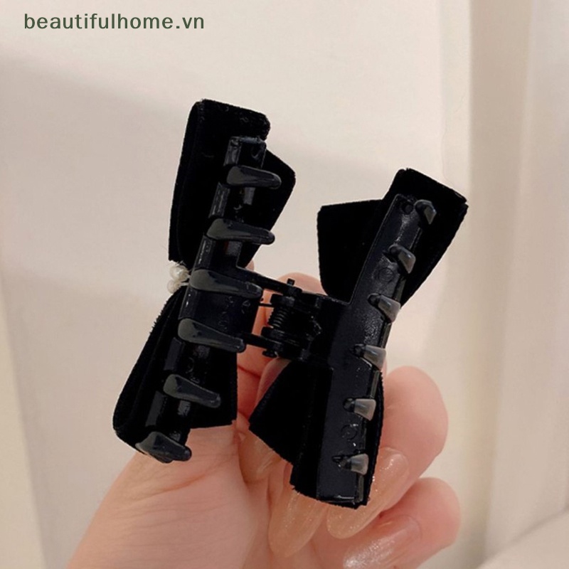 [beautifulhome] Kẹp Tóc Nơ Càng Cua Đính Ngọc Trai Nhung Phong Cách Vintage Pháp Thanh Lịch Cho Nữ [beauty]