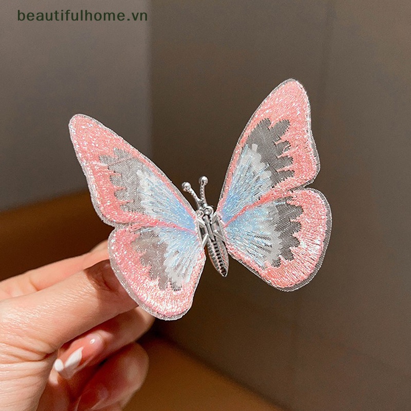 Kẹp Tóc Hình Cánh Bướm Bằng Vải Phối Ren Nhiều Màu Xinh Xắn Thời Trang Xuân Hè Cho Bé Gái