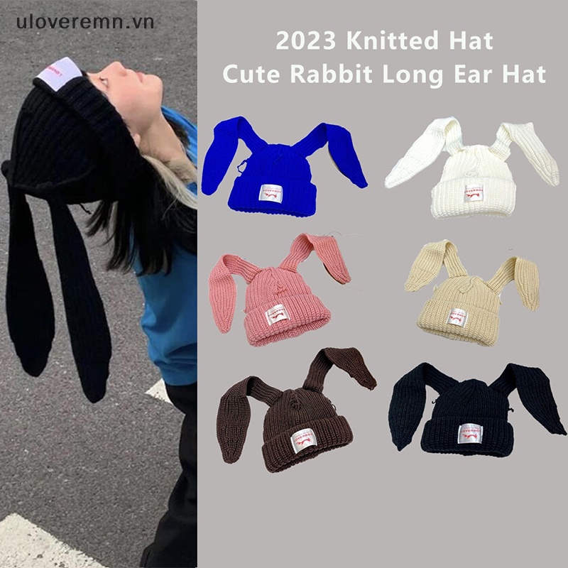 Mũ Len Beanie Tai Thỏ Dài Giữ Ấm Thời Trang Unisex