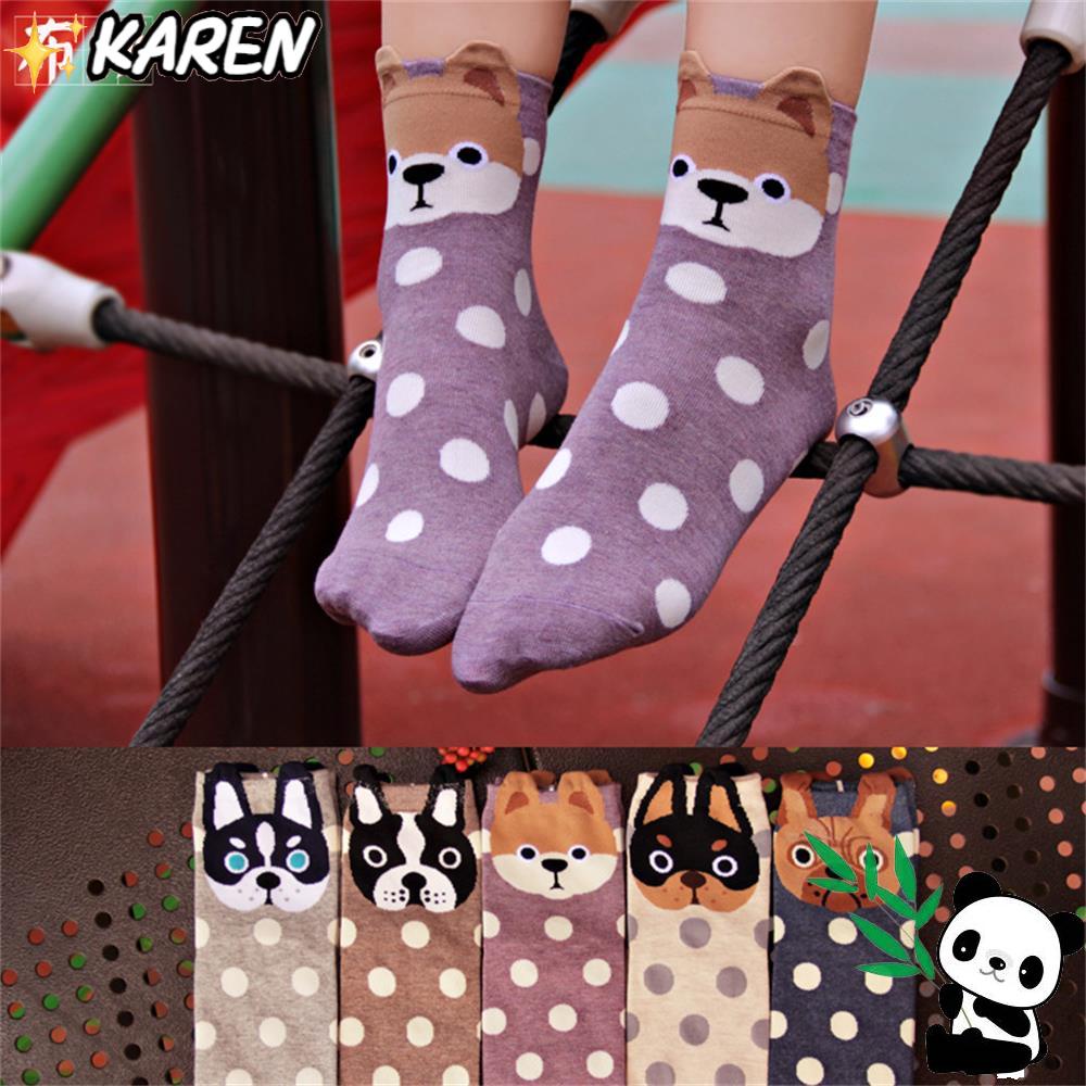 Set 5 Đôi Tất Dài Trung Bình In Hình Chó Hoạt Hình Giáng Sinh Ấm Áp Cho Nữ