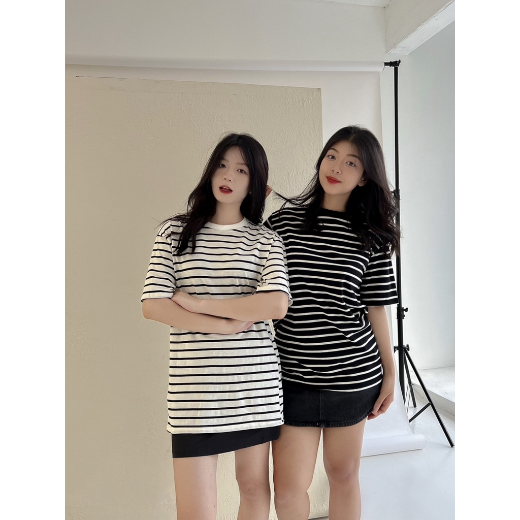 Áo thun phông chất liệu 100% cotton form rộng unisex kẻ cao cấp TSS3003