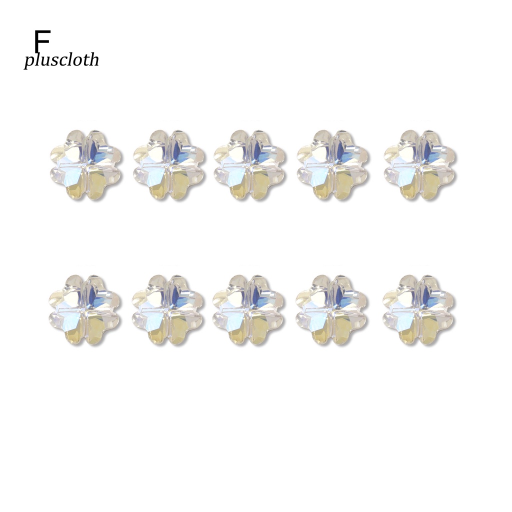 Set 10 Phụ Kiện Trang Trí Móng Tay Nghệ Thuật Hình Cỏ Bốn Lá Màu Sắc Lấp Lánh