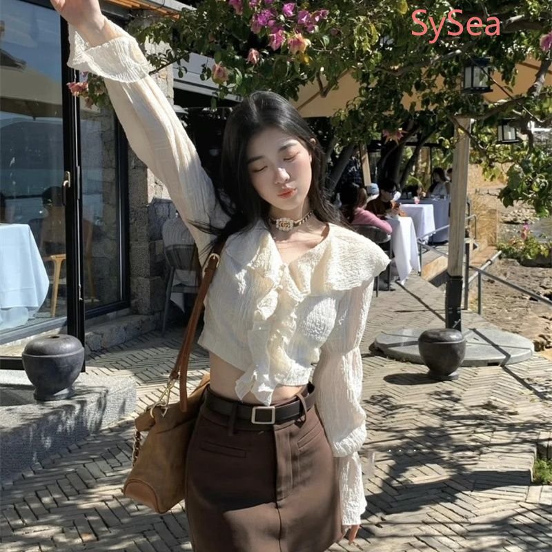 Áo Sơ Mi Phối Ren Bèo Thời Trang Mùa Hè Cho Nữ