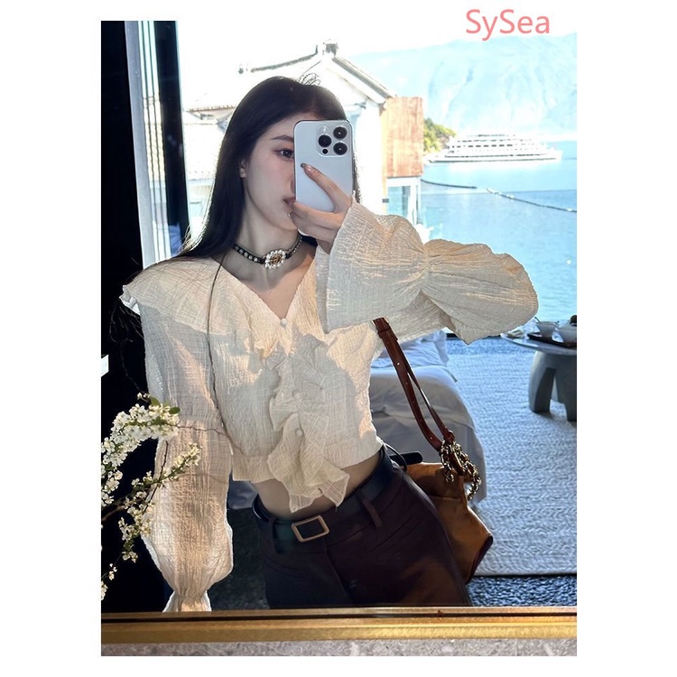 Áo Sơ Mi Phối Ren Bèo Thời Trang Mùa Hè Cho Nữ