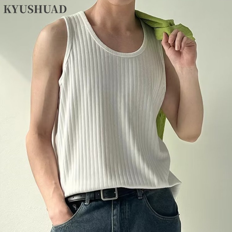 Áo len KYUSHUAD cotton không tay màu sắc đơn giản dễ phối đồ phong cách Hàn Quốc