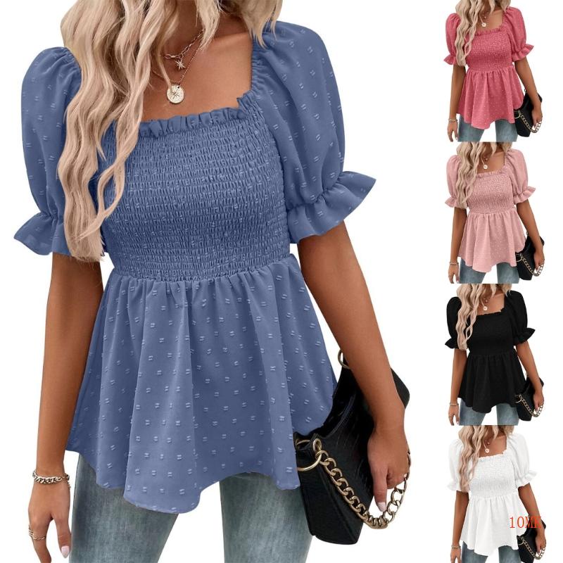 Xiangbao Áo Sơ Mi Cổ Vuông Viền Bèo Nhún Thời Trang Mùa Hè Cho Nữ