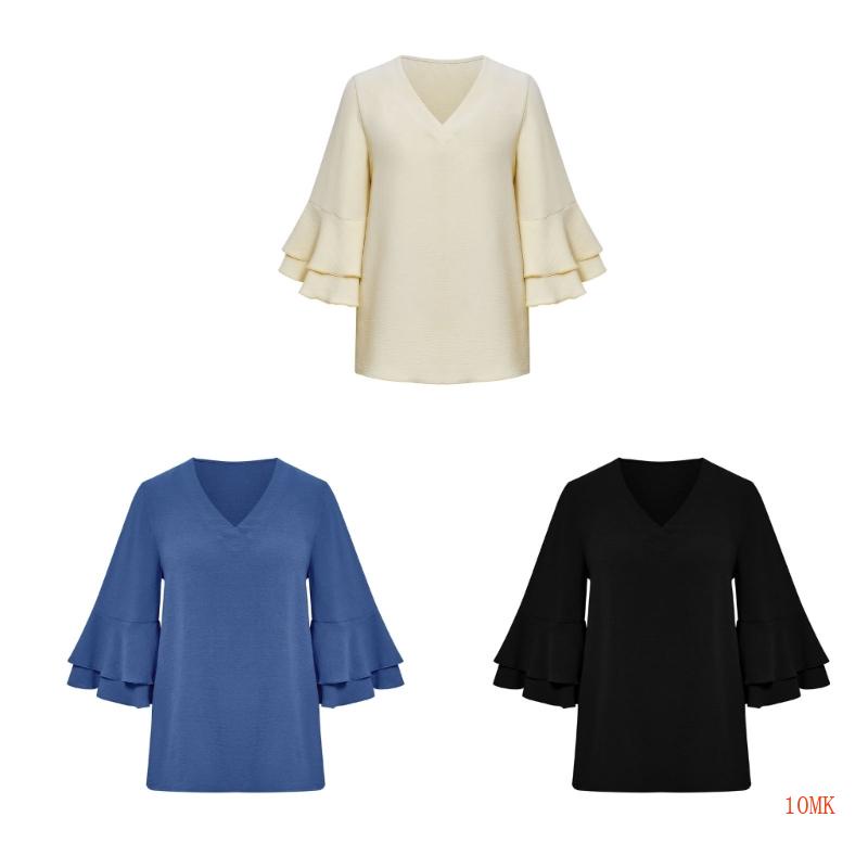 Áo Thun Tay Lỡ Cổ Chữ V Dáng Rộng Giả Nhiều Lớp Thời Trang Xinh Xắn Cho Nữ