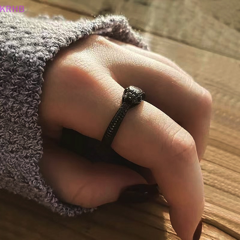 Nhẫn Hình Rắn Màu Đen Phong Cách Punk Cổ Điển Thời Trang Cho Cặp Đôi Mới