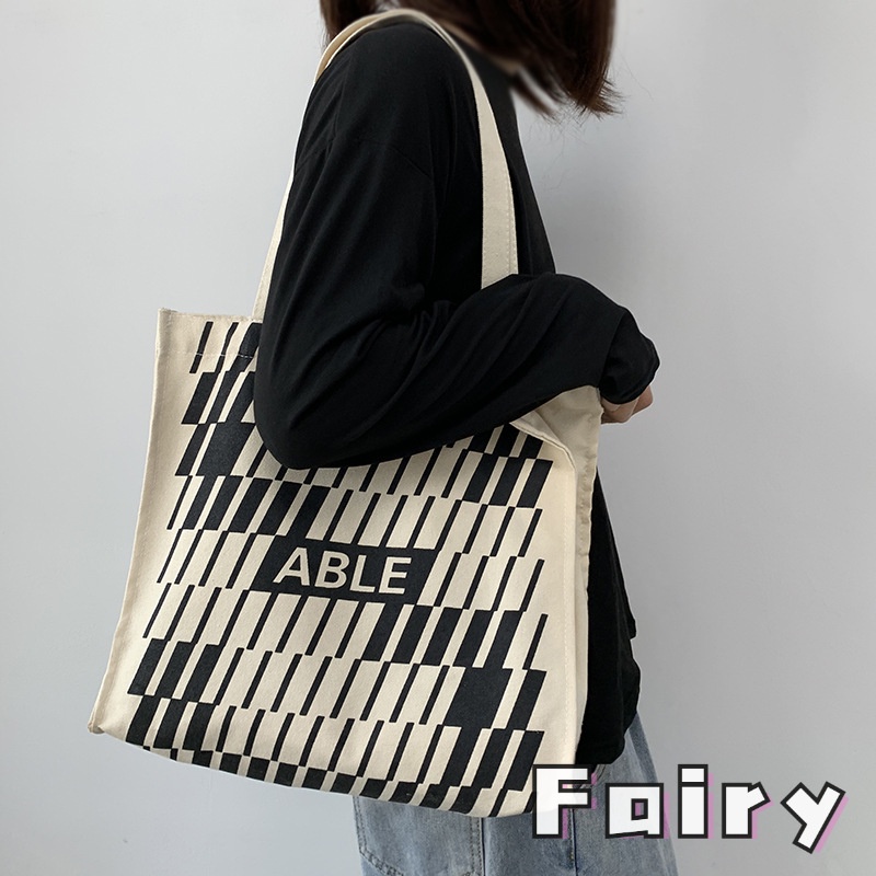 Túi Xách Vải canvas Cỡ Lớn Có Khóa Kéo Phong Cách Harajuku Nhật Bản Cho Nữ