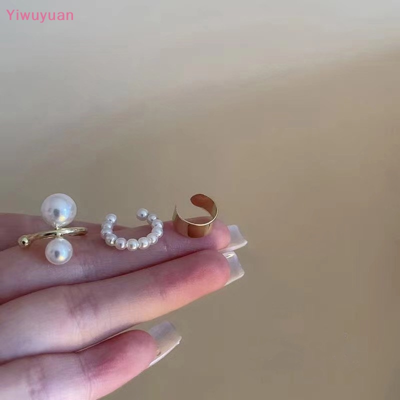 < Yiwuyuan > Bộ 3 Khuyên Tai Dạng Kẹp Vành Tai Thời Trang Tối Giản Cho Nữ