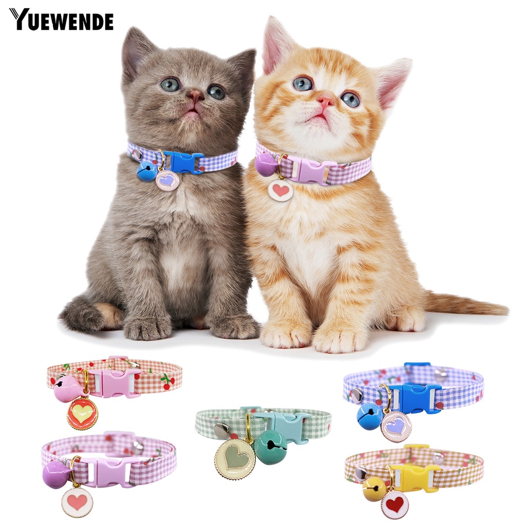 Yq.e Vòng Cổ Thoáng Khí Tháo Nhanh Họa Tiết Cherry Kẻ Sọc Có Chuông Trang Trí Cho Thú Cưng