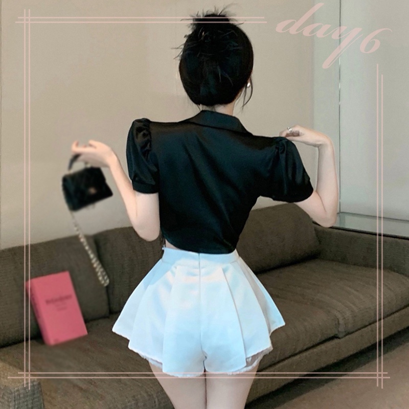 Áo Croptop Tay Ngắn Chất Satin Phối Tua Rua Thời Trang Cho Nữ