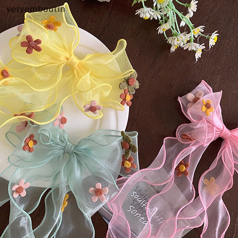 Kẹp Tóc Ruy Băng Dài Hình Bông Hoa Màu Sắc Xuân Hè Dễ Thương Cho Bé Gái