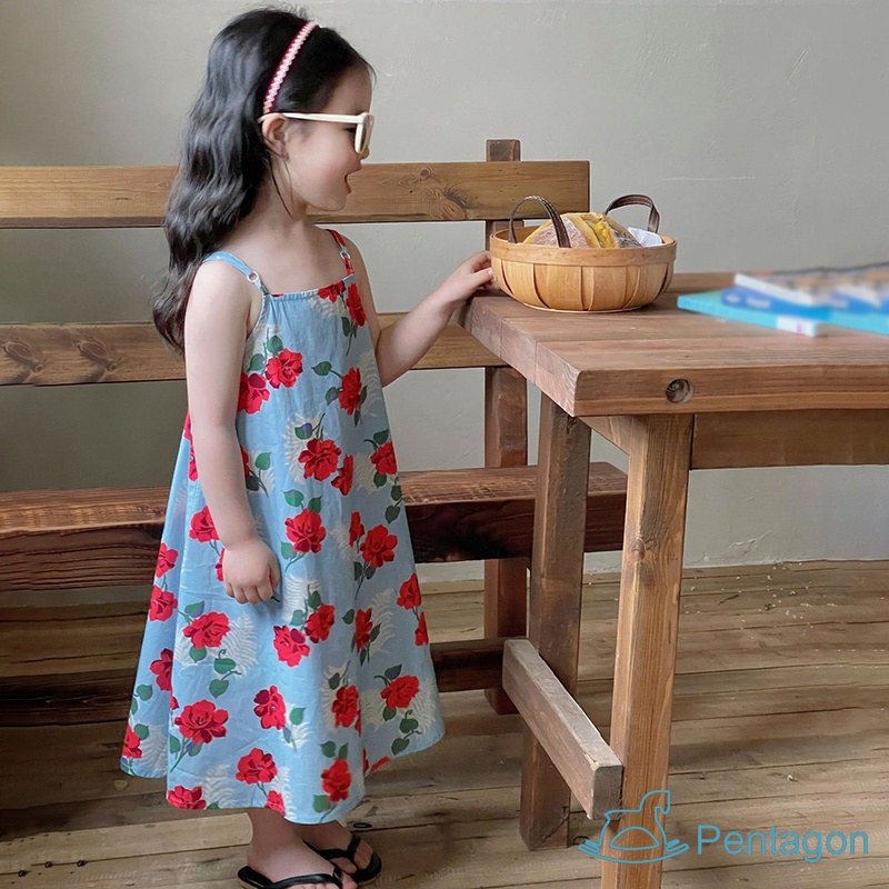 Đầm Hai Dây In Hoa Thời Trang Mùa Hè Hàn Quốc Cho Bé Gái