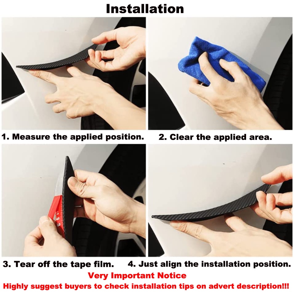 Set 6 Miếng Dán Trang Trí Cản Trước Xe Hơi Bằng Cao Su Màu Đen Họa Tiết Sợi Carbon