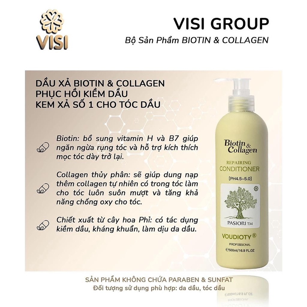 Dầu gội và dầu xả Biotin Collagen Pasiori