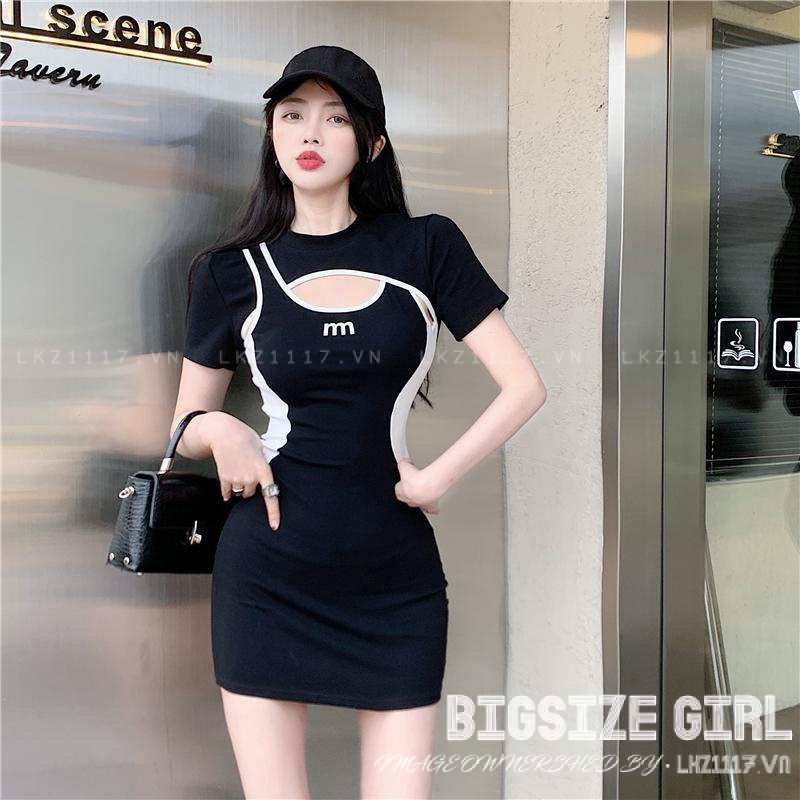 Đầm body nữ Bigsize chân váy bút chì Sexy dáng ôm tay ngắn cổ tròn mùa hè Phong cách Hàn Quốc Thời Trang tiểu thư cá tính xinh đẹp cho người mập béo