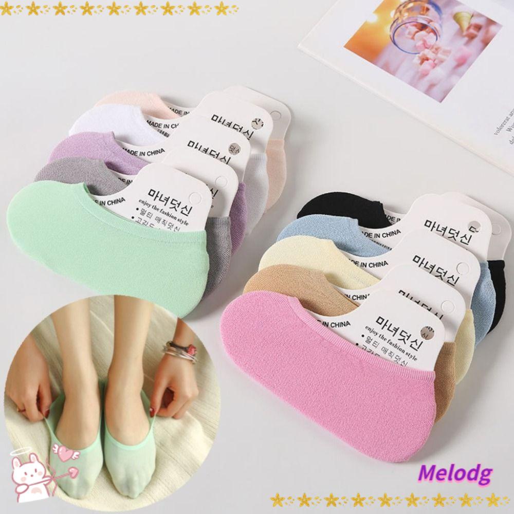 Bộ 10 Đôi Vớ Thuyền Bằng Cotton Vô Hình Chống Trượt Thời Trang