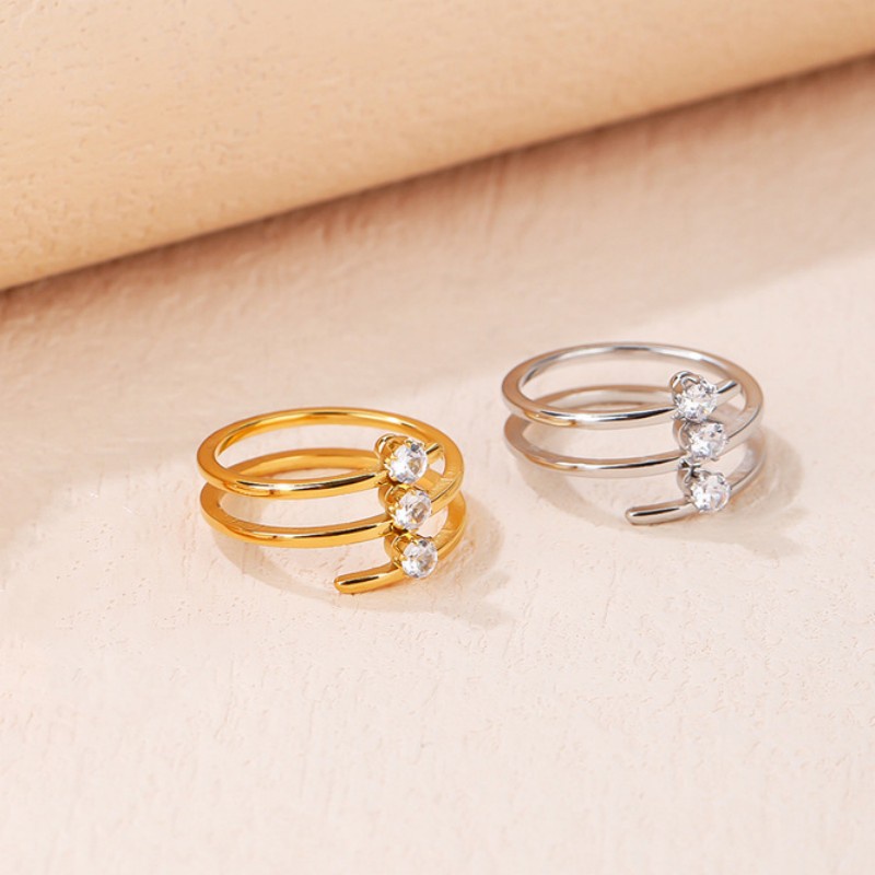 Nhẫn Thép Titan Ba Lớp Đính Đá Zircon Thời Trang Mới Cho Nữ