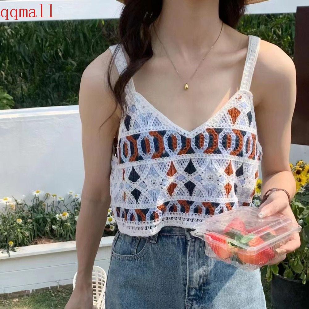 Áo Croptop Dệt Kim Mềm Mại Dáng Rộng Không Tay Họa Tiết Hoa Phong Cách Hàn Quốc Cho Nữ