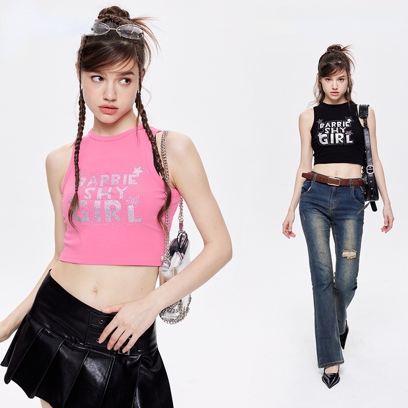 Áo Thun Không Tay In Chữ Phản Quang Thời Trang Mùa Hè Dành Cho Nữ