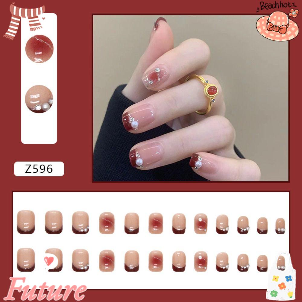 Bộ 24 Móng Tay Giả Dạng Ấn Chất Lượng Cao Khung Ảnh Pháp Giả Trang Trí Nội Thất